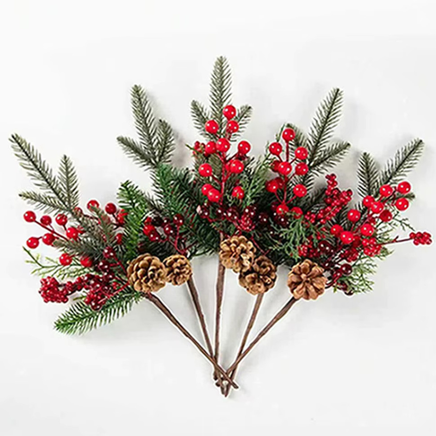 XIAOYINMO Künstliche Pflanzen mit roten Früchten als Dekorationszweige für Weihnachten, Neujahr, Hochzeiten oder den Garten in Rot - Bild 3