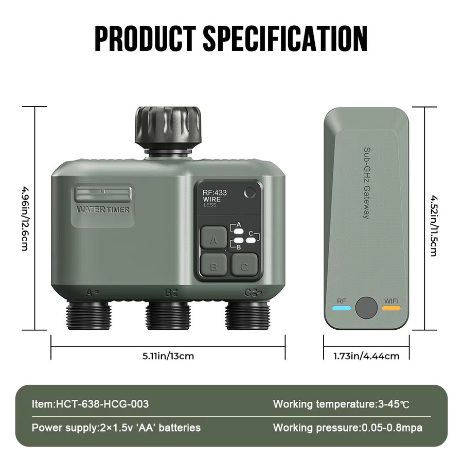BAIHUAN WLAN Smart Garten-Sprinkler-Wassertimer mit 3-Wege-Regenverzögerung und Filter, programmierbarer automatischer Bewässerungscontroller für Tuya, Grau - Bild 3