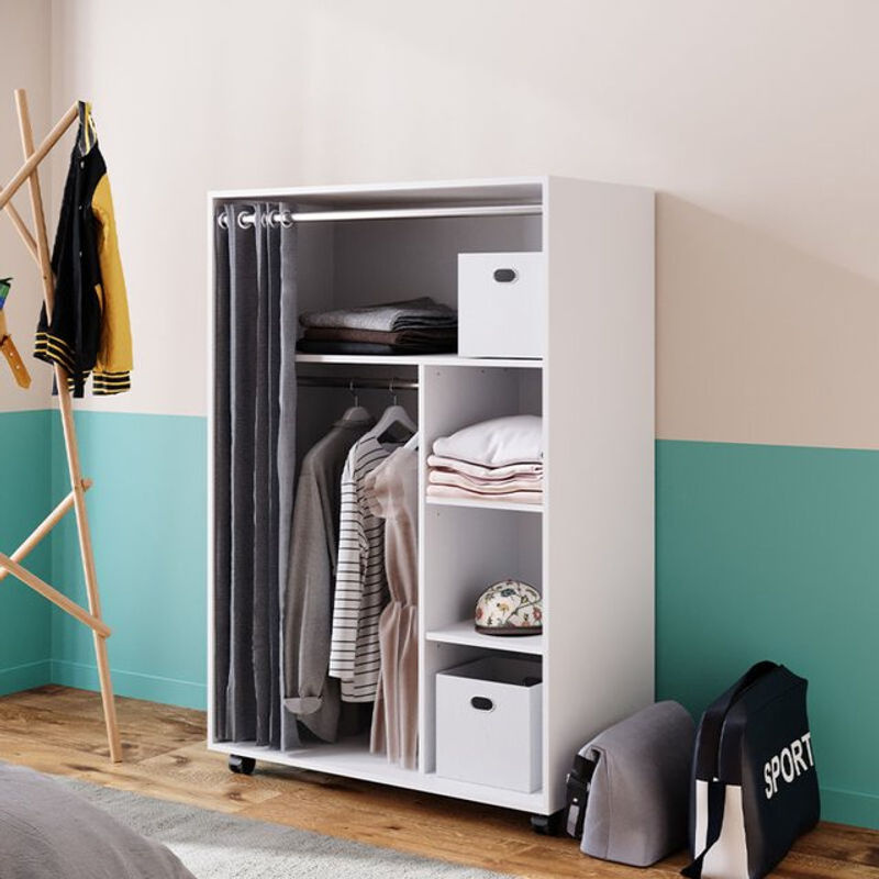 Vicco Mobiler Kleiderschrank Doros Garderobe Weiß B: 100 cm, H: 147 cm, offen und rollbar - Bild 2