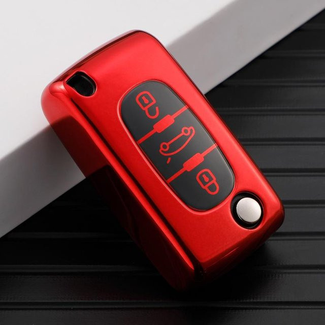 Weiche TPU Autoschlüssel Hülle für Peugeot und Citroen mit 3 Buttons in Rot - Bild 1