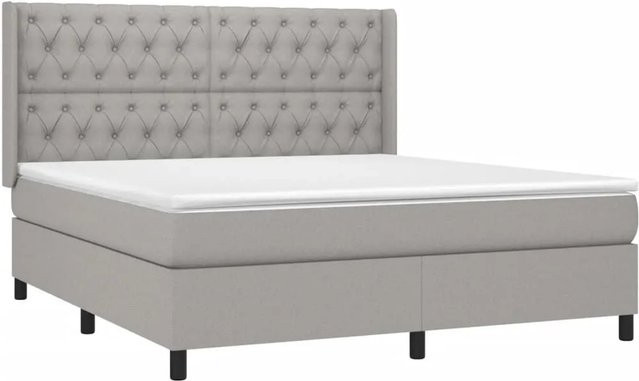 vidaXL Boxspringbett mit Matratze in Hellgrau, Hybridbett mit LED-Unterbettbeleuchtung und USB-Ladeport, B/T/H: 160 x 200 x 118 cm (Höhe: 163 cm) - Bild 1