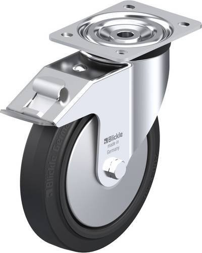Blickle Lenkrolle L-POEV 200R-FI-FA mit Feststeller in Schwarz und Silber, Rad-Durchmesser: 200 mm, Tragfähigkeit: 400 kg - Bild 1