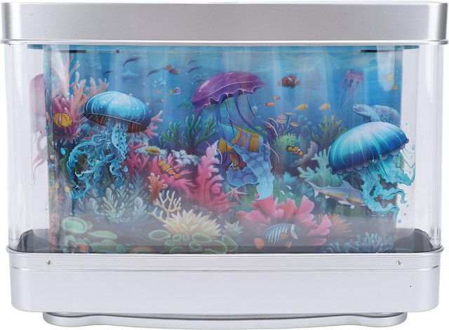 mfySpace Fake Aquarium Lampe mit beweglichen Fischen, LED Weißlicht, USB-Anschluss, Grau - Bild 1