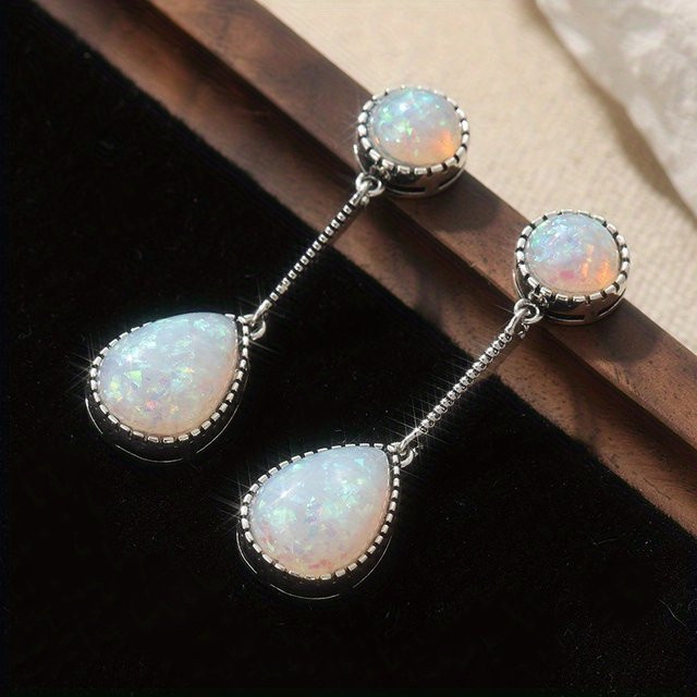 YoYo Ohrhänger, Silber, Synthetische Weiße Opal, Damen, Vintage - Bild 1