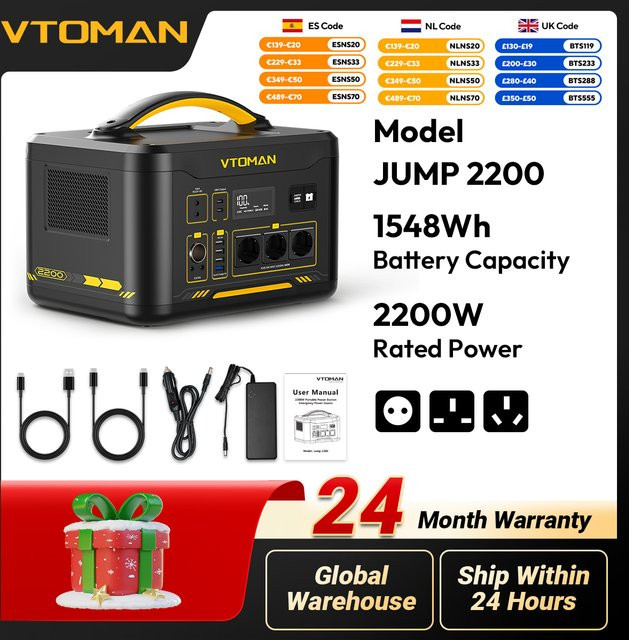 VTOMAN JUMP 2200 Powerstation mit 1548 Wh LiFePO4-Akku und 2200 W AC-Ausgang in Schwarz - Bild 1
