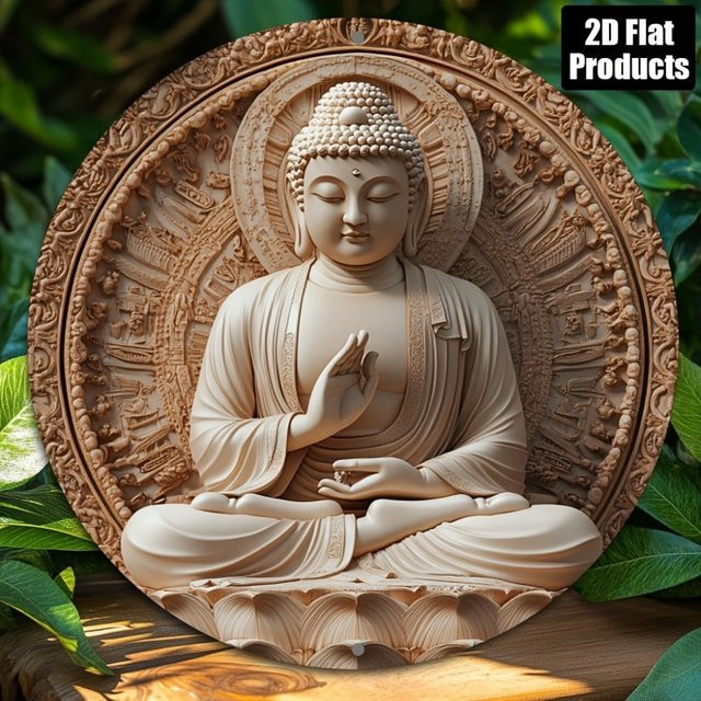 CIFBUY Buddha Zen Rundes Metallschild in Beige, Wandkunst für Home, Bar und Cafe, Durchmesser: 20,32 cm - Bild 1