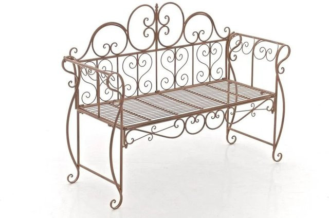 DELUKE Gartenbank LENAR aus Metall in Braun im Jugendstil mit Armlehnen, B/T/H: 128 x 46 x 94 cm - Bild 1