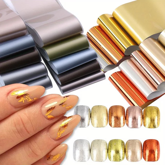 SWEET TREND Metallic-Nagelfolien, goldener silbriger Sternenhimmel-Druck, 20 Stück - Bild 1
