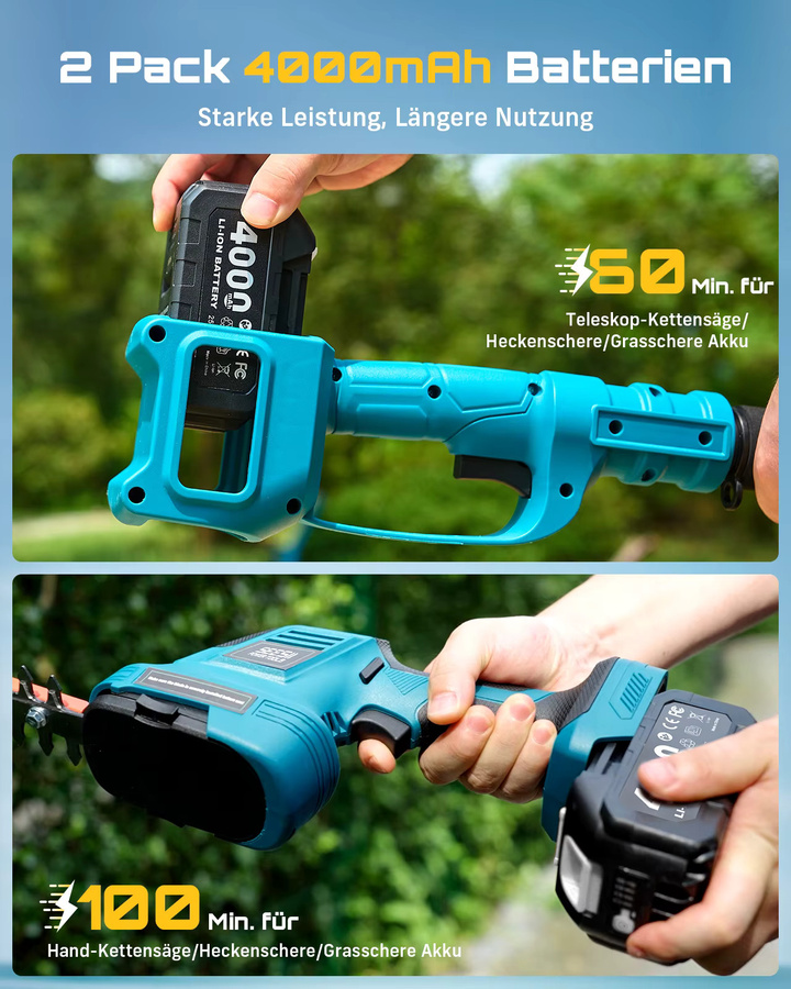 Seesii 6-in-1 Gartenwerkzeug-Set mit Teleskopstange, elektrischer Heckenschneider und Strauchschere, kompatibel mit Makita 18V Akku - Bild 6