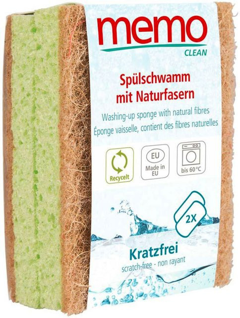 memo Spülschwämme mit Naturfasern, 2er Pack, grün, B/H/T: 6,5 x 1,8 x 0,65 cm - Bild 1