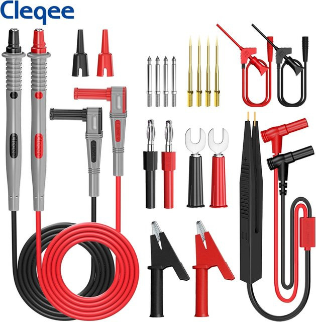 Cleqee P1503E 21-teiliges Multimeter-Messleitungs-Set mit austauschbaren Nadelsonden, Krokodilklemmen und 4 mm Bananensteckern aus PVC, 1000 V - Bild 1