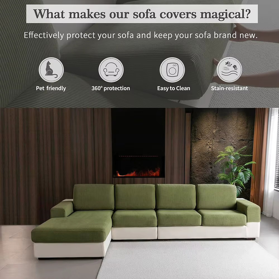 Airldianer Sofa Schonbezug aus elastischem Jacquard-Stoff mit Streifenmuster in Grau und Grün - Bild 4