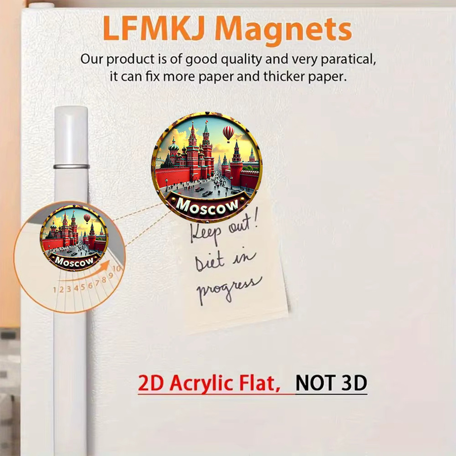 Runder Kühlschrankmagnet von CIFBUY mit St. Basilius-Kathedrale und Kreml-Design aus Acryl, Durchmesser: 8,0 cm, Mehrfarbig - Bild 4