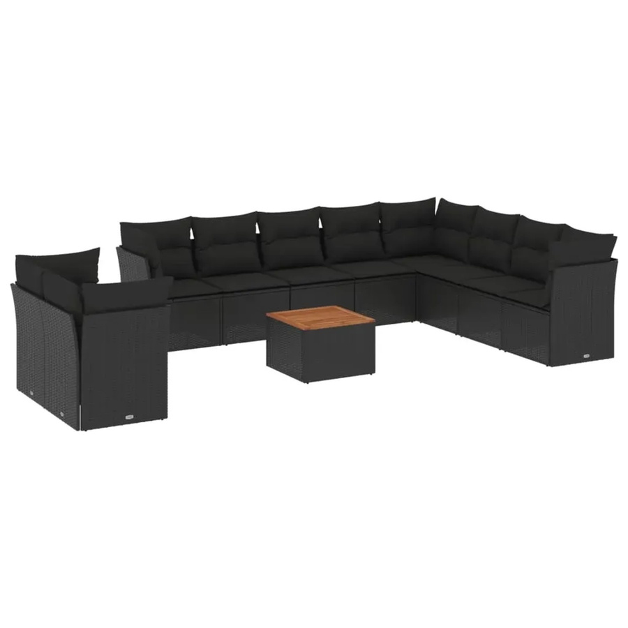 vidaXL 11-teilige Garten-Sofagarnitur in L-Form aus Polyrattan mit Kissen und Tisch in Schwarz - Bild 2