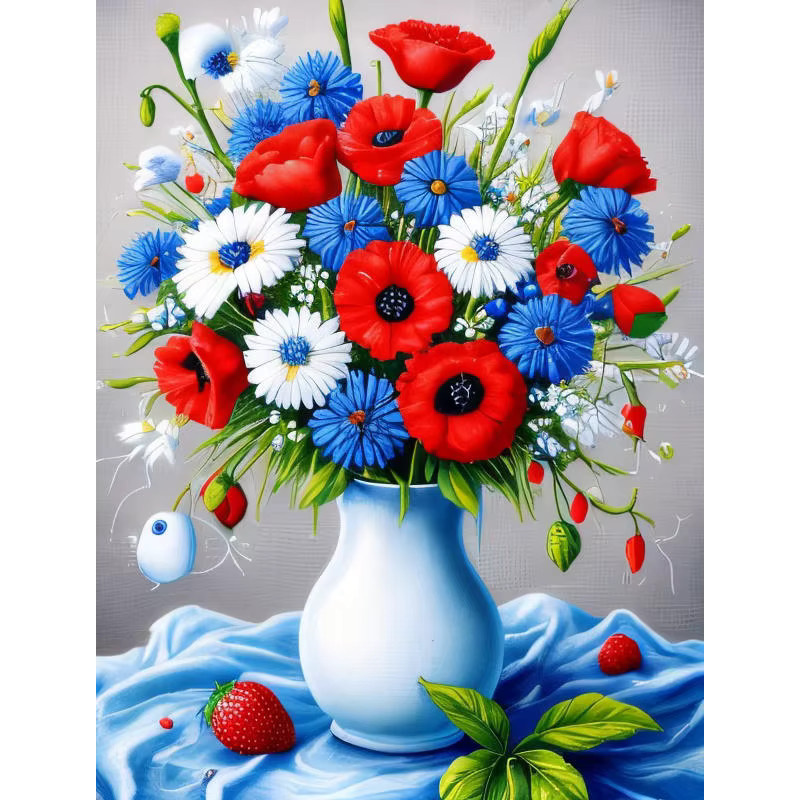 HUACAN DIY 5D Diamantmalerei Set Bunter Blumenstrauß als Kunst Mosaik Bild in Mehrfarbig mit runden Steinen B/H: 30 x 20 cm - Bild 5