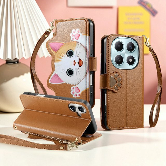 Xiaomi Lederhülle mit Reißverschluss und Brieftaschen-Funktion für Redmi Note 15 Pro Plus 5G, Redmi Note 15 Pro 4G und Redmi Note 15 Pro+, Farbe: Braun - Bild 1