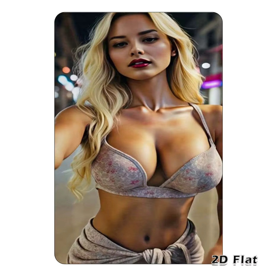 Vintage Metall-Blechschild HELLOYOUNG mit Portrait einer Blondine in rosa Blumen-Bralette, Wandkunst in Pink, Breite: 30,0 cm, Höhe: 20,0 cm - Bild 2