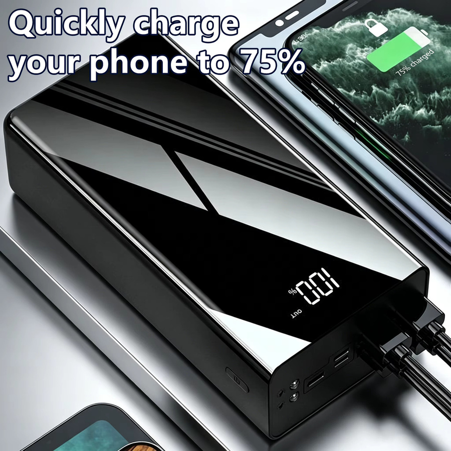 InTessry Powerbank mit 50000mAh Kapazität in Schwarz, schnelles USB-Ladegerät mit LED-Anzeige und Taschenlampe für iPhone, Android und digitale Geräte - Bild 1