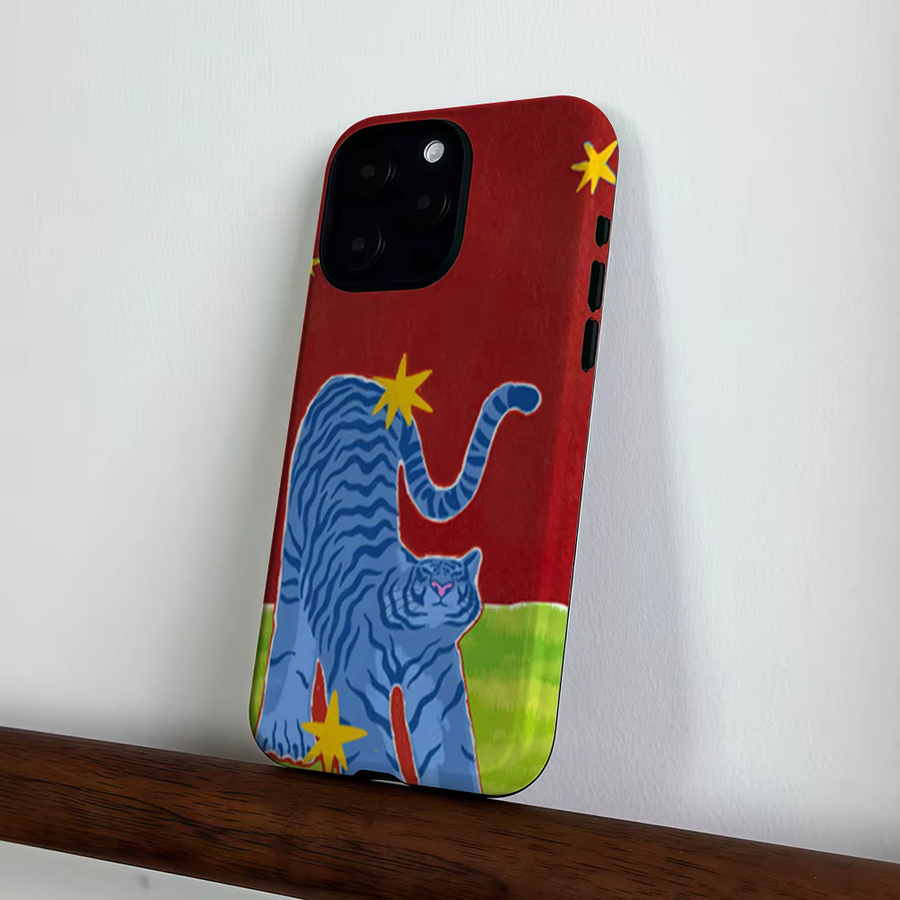 CaseLumi Matte Bumper MagSafe Schutzhülle für iPhone 17 16 15 14 13 Pro Max Blau Tiger-Sterne - Bild 3