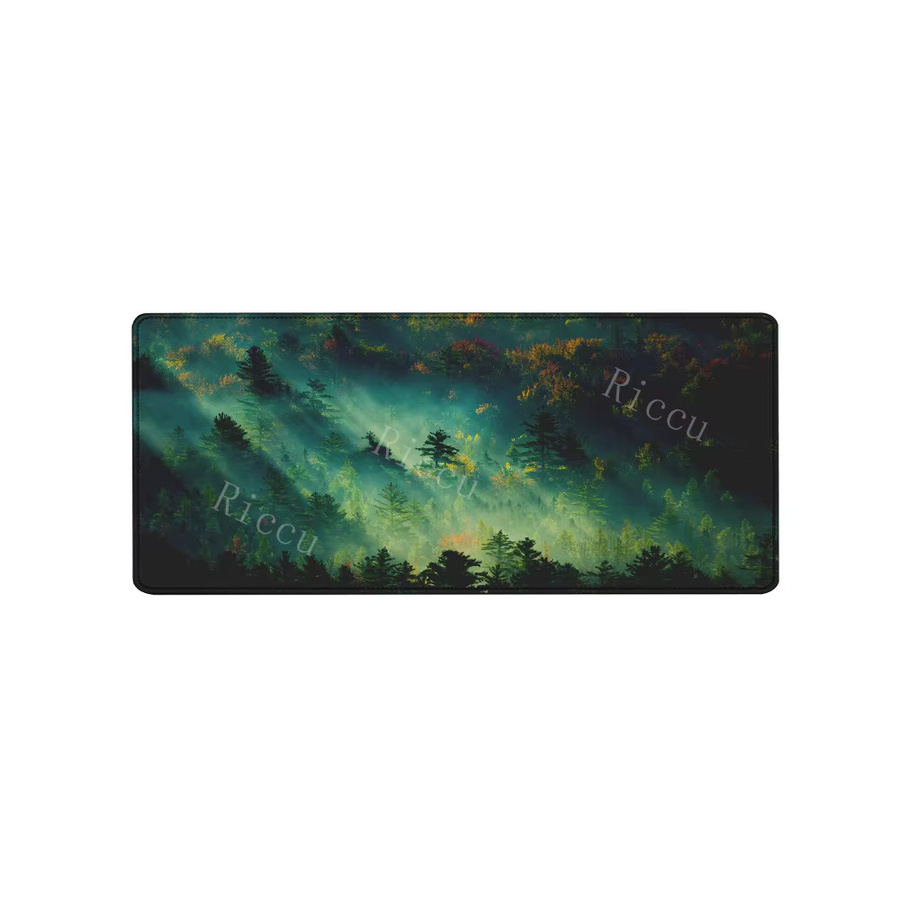 Riccu XXL-Mauspad mit Waldlandschaft Design in Multicolour, rutschfeste Schreibtischunterlage aus Gummi für Gamer, B/B: 90 x 40 cm - Bild 5