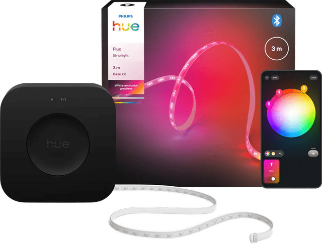 Philips Hue Flux LED-Streifen Multicolor mit Bridge Pro, 3 Meter, RGB-Beleuchtung für TV-Hintergrund oder Unterschränke - Bild 1