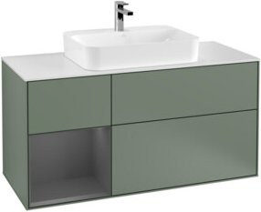 V&B Waschtischunterschrank Finion mit Wandbeleuchtung, Breite: 120 cm, Tiefe: 50,1 cm, Höhe: 50,1 cm, Farbe: Olivenmatt lackiert - Bild 1