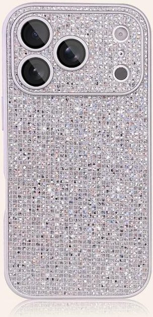 Glitzer Handyhülle mit Karomuster und Pailletten für Apple iPhone 12 bis 17 Pro Max inklusive Kameraschutz in Silber - Bild 1