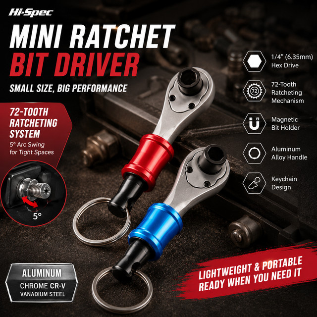 Hi-Spec Mini-Ratschenschraubendreher-Set 1/4 Zoll mit 72T und Sechskant-Bits in Gold für Autoreparatur, Fahrradwartung und DIY-Projekte - Bild 1