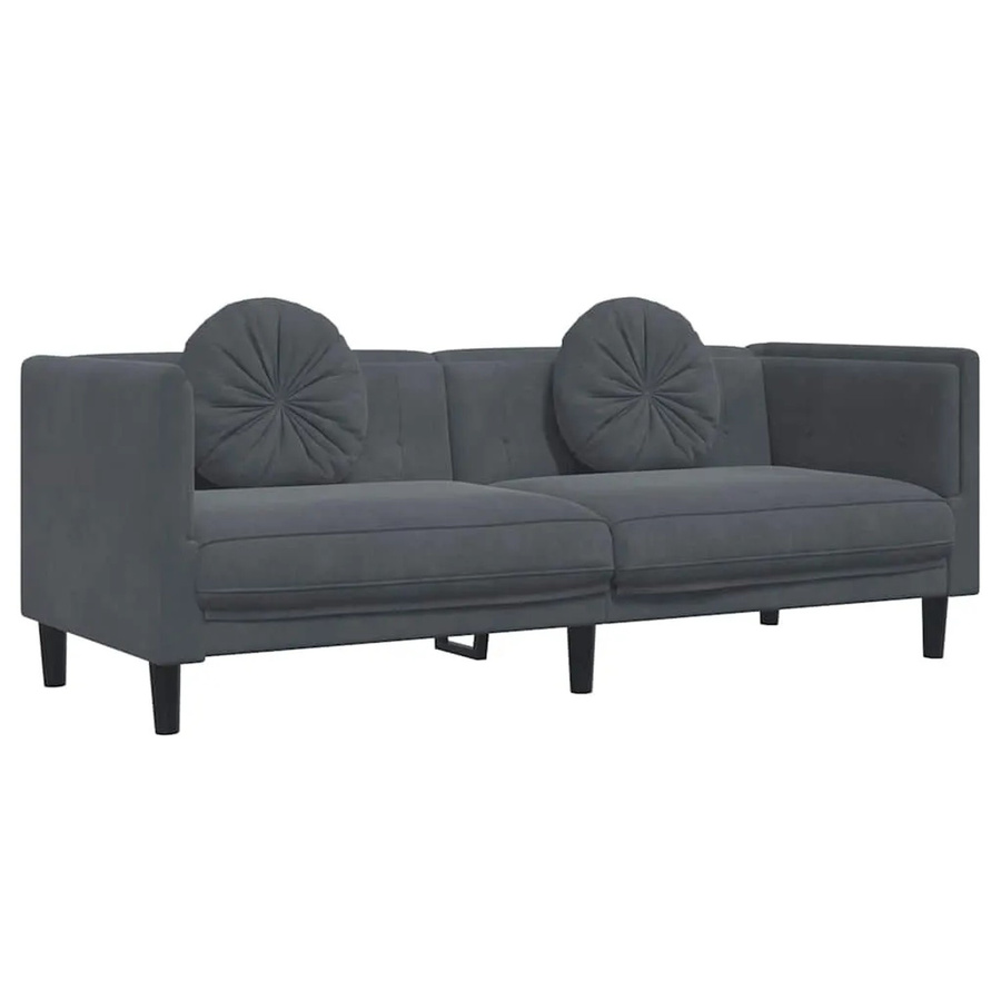 vidaXL 3-Sitzer Sofa mit Kissen in Dunkelgrau aus Samt und Massivholz - Bild 2