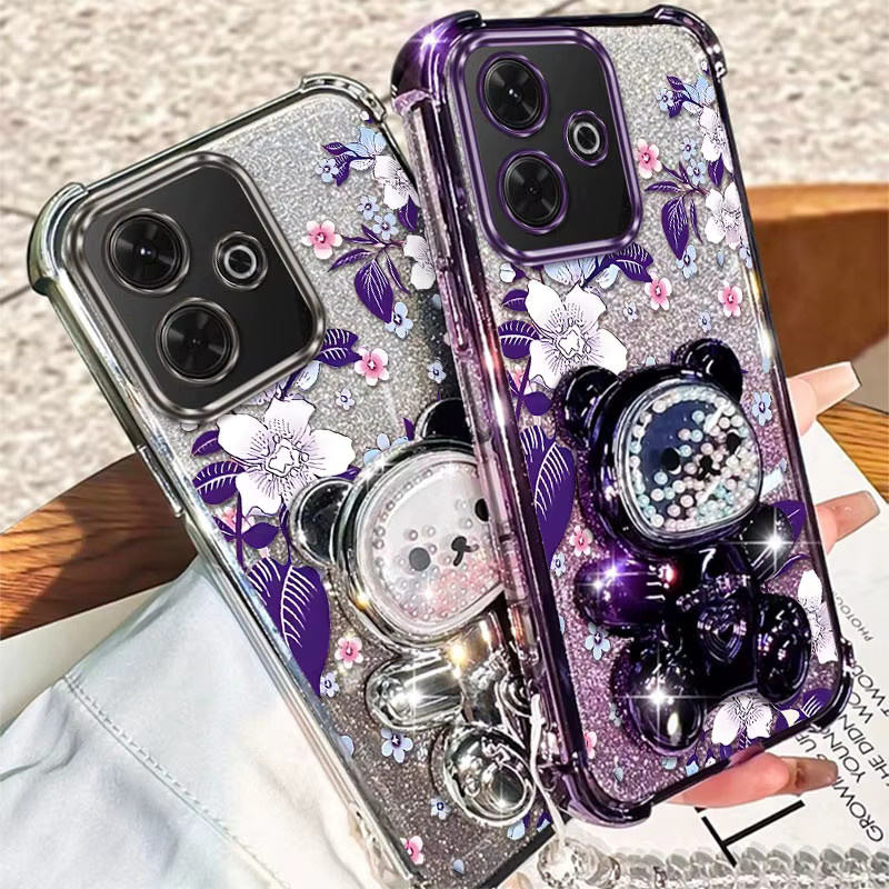 Xiaomi Handyhülle mit Blumenmuster und Lanyard für Redmi Note 13R 13ProPlus 13Pro 14Pro 13 14ProPlus 12 12Pro in Lila/Silber mit Ständerfunktion - Bild 1
