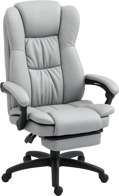 Vinsetto Bürostuhl mit Massagefunktion und Liegefunktion, ergonomischer Chefsessel aus Kunstleder mit Fußstütze und Fernbedienung, Hellgrau - Bild 1