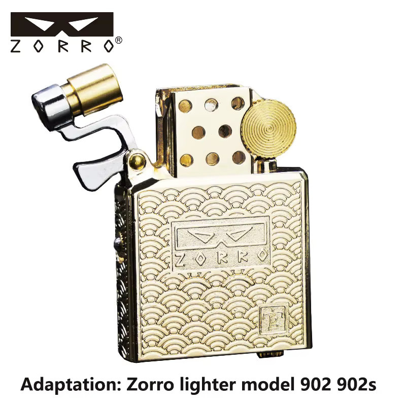 ZORRO Metall-Feuerzeug Öl- und Gas-Einsatz für 902 902s 912 912s in Gold mit winddichtem Öltank und 8 Windschutzlöchern - Bild 2