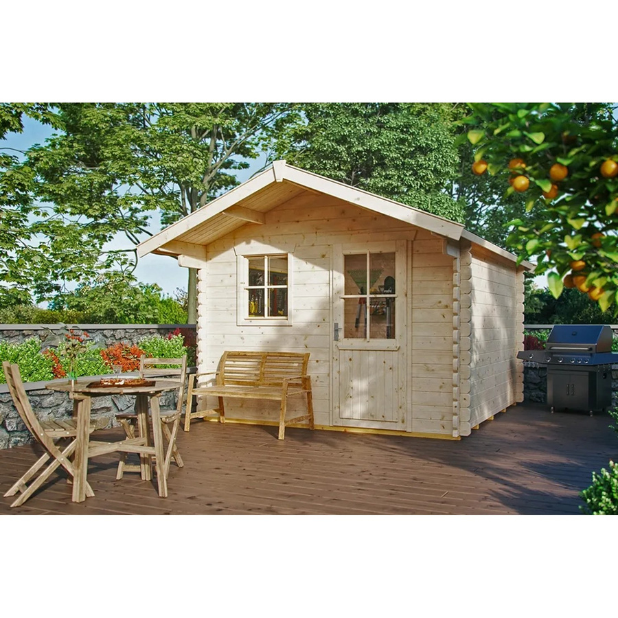 Skan Holz Gartenhaus Narvik in Blockbohlenbauweise mit Satteldach, Farbe: beige, B/H/T: 340 x 262 x 300 cm - Bild 2