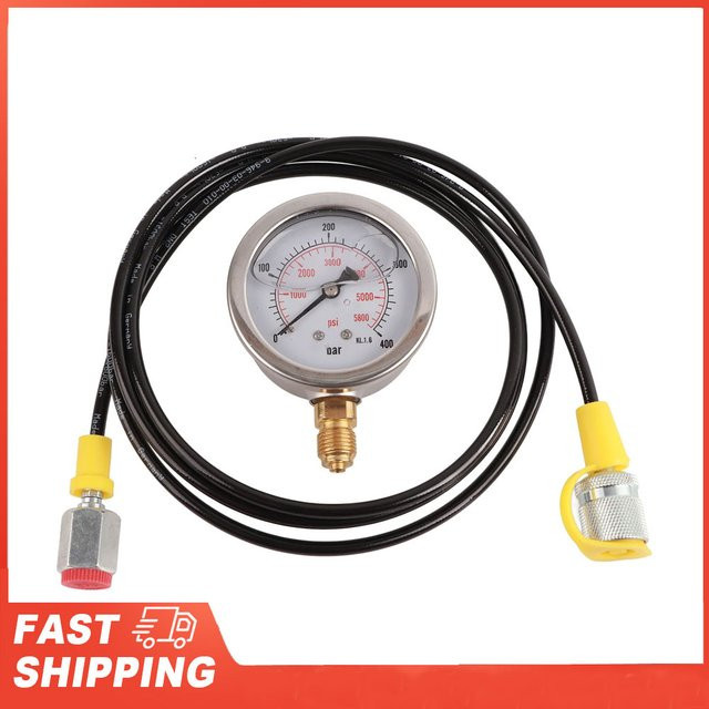KKMOON Hydraulikschlauch mit Testpunktkupplung M16*2-BSP1/4 und Manometer 0-400 Bar 6000 PSI in Schwarz und Silber, Länge: 1,5 m - Bild 1