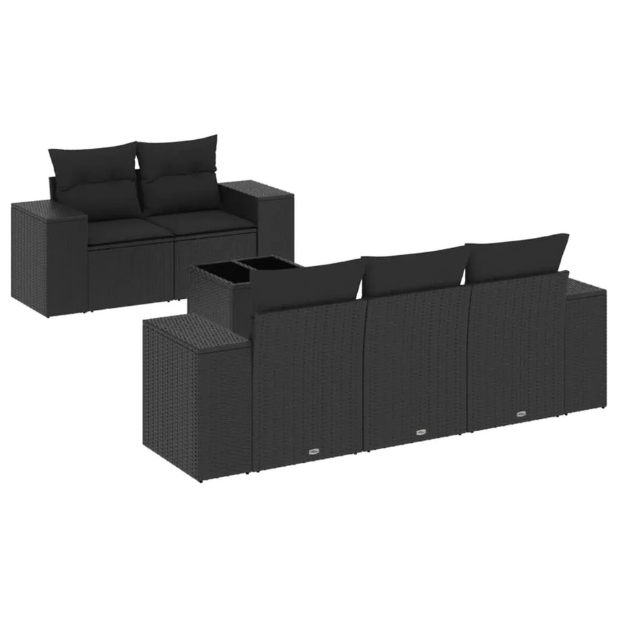 vidaXL 6-tlg Garten-Sofagarnitur aus Poly-Rattan mit Kissen in Schwarz - Bild 2