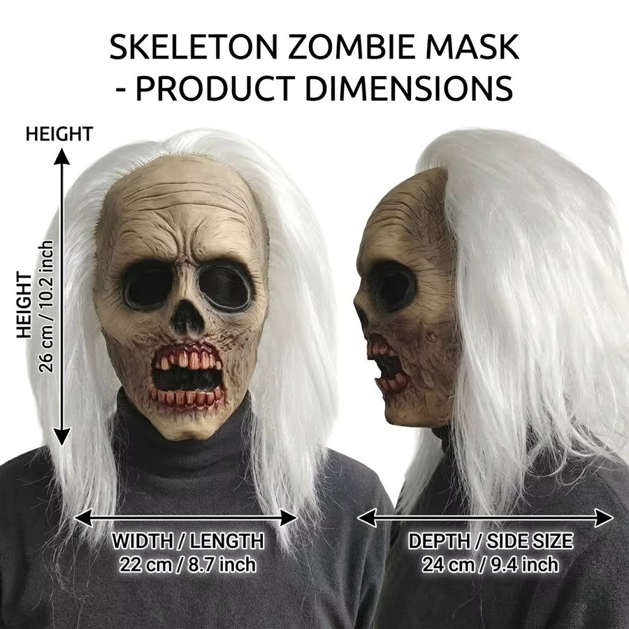 patygr Geisterhaus Zombie-Schädel Maske, Zubehör, Weiß, Gummi - Bild 2