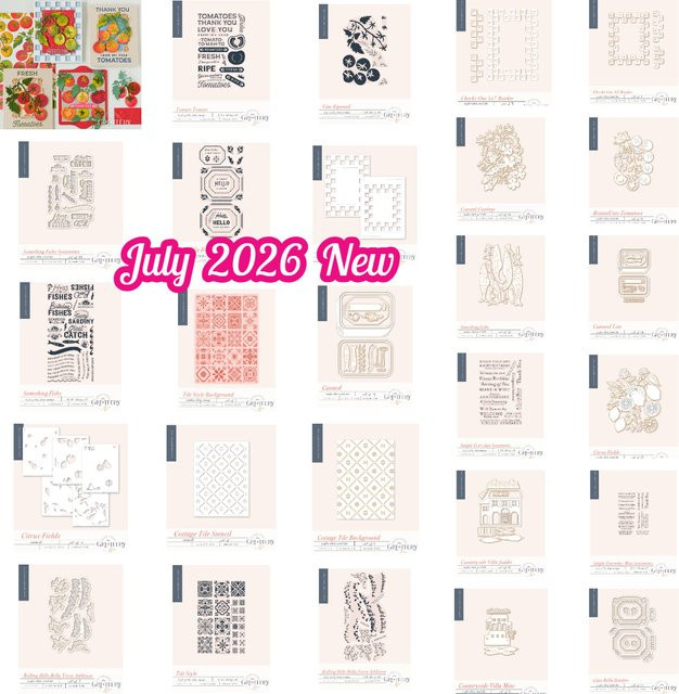 Greetery Cottage Tile Stanzformen und Schablonen Set mit Motiven Citrus Fields, Tomatoes und Fishy Fish in Multicolour für dein DIY Scrapbook und Kalender - Bild 1
