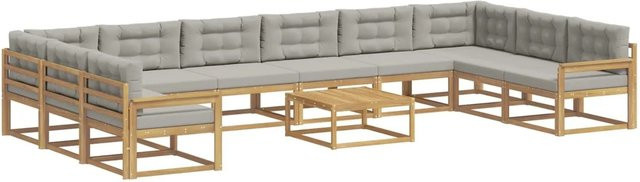 vidaXL Outdoor-Sofagarnitur aus massivem Akazienholz mit 11 Kissen in Weiß und Hellgrau - Bild 1