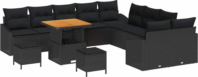 vidaXL Garten-Sofa-Set aus Polyrattan mit Kissen, 13-teilig, Schwarz - Bild 1