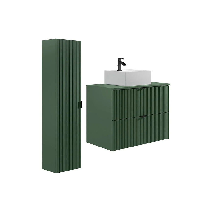 ZEVINI Badmöbel-Set in Grün Matt mit Aufsatzwaschbecken und Hochschrank im zeitgenössischen Stil, Breite: 80 cm - Bild 2