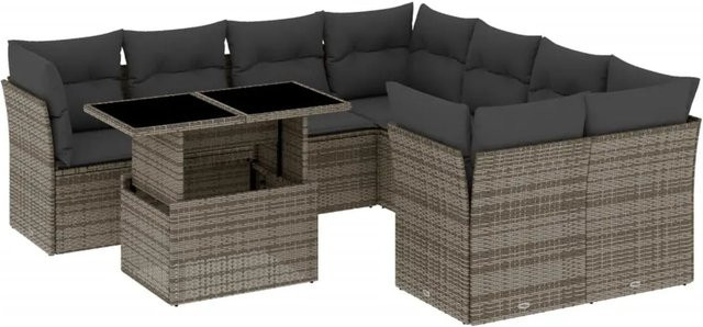vidaXL 9-tlg. Garten-Sofagarnitur aus Poly-Rattan in Grau mit Kissen und Tisch - Bild 1