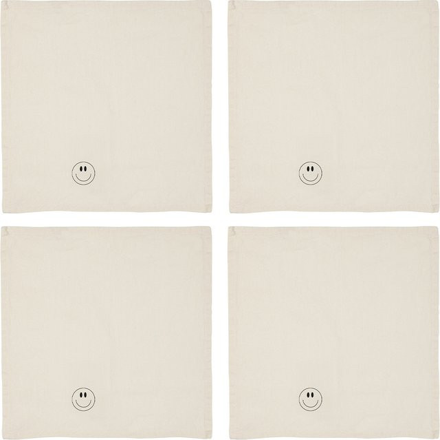Geliebtes Zuhause Stoffservietten 4er-Set Smiley aus Baumwolle in Beige mit Graphic-Design - Bild 1