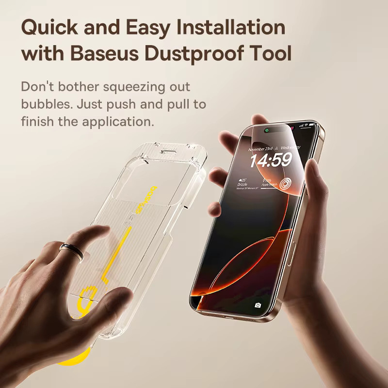 Baseus Full-View Displayschutzfolie aus gehärtetem Glas 0,3 mm für iPhone 17 16 15 14 13 Pro Max und iPhone 17 Air, transparent und staubdicht - Bild 5