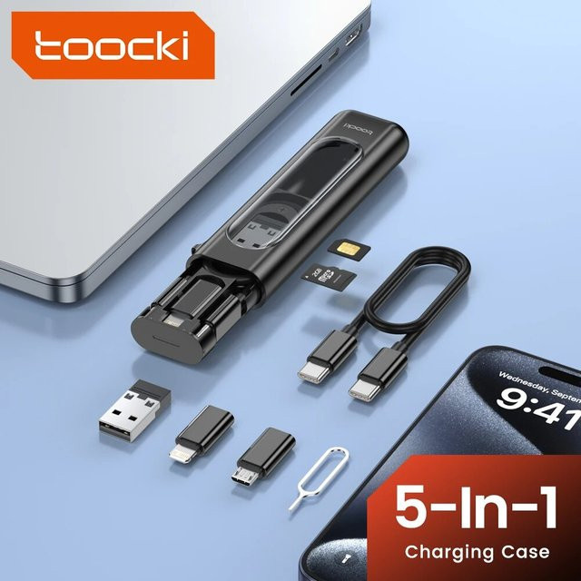 Toocki 5 in 1 USB C zu Typ C Ladekabel Set mit 60W PD Leistung für iPhone 15 Pro Max, Samsung S23 und Xiaomi in Schwarz oder Weiß - Bild 1