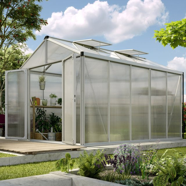 Vitavia Gewächshaus Zeus Comfort 10000 mit Satteldach aus Aluminium und Polycarbonat in Silber/Transparent - Bild 1