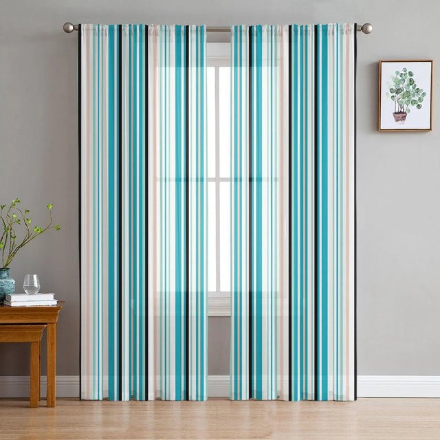 Transparenter Tüll-Vorhang mit schwarz-weißen vertikalen Streifen von A Family Of Home Textiles, Breite: 135 cm, Höhe: 213 cm - Bild 1