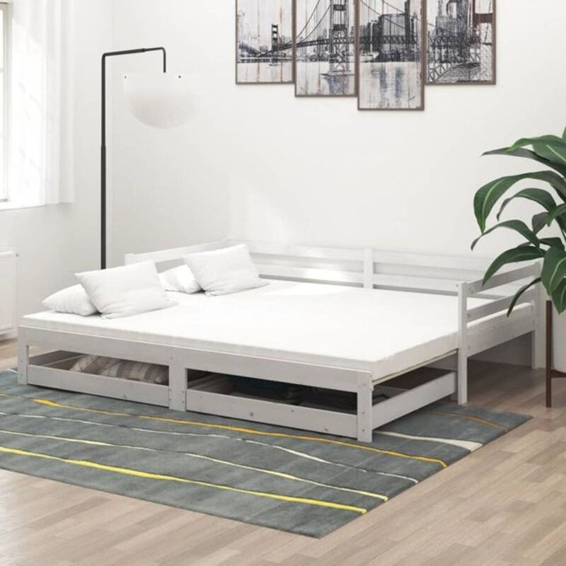 Ausziehbares Tagesbett aus Massivholz Kiefer in Weiß von Vidaxl, B/T/H: 180 x 90 x 200 cm (2x 90x200 cm) - Bild 1