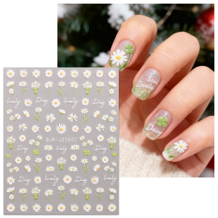 Nagelkunstaufkleber Frühlingsblumen und Gras, 2 Stück, Blau, Glänzend - Bild 2