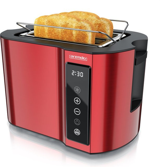 Arendo Toaster in Rot mit Digitaldisplay, 800 W, Doppelwandgehäuse, 2 kurze Schlitze für 2 Scheiben und Brötchenaufsatz - Bild 1