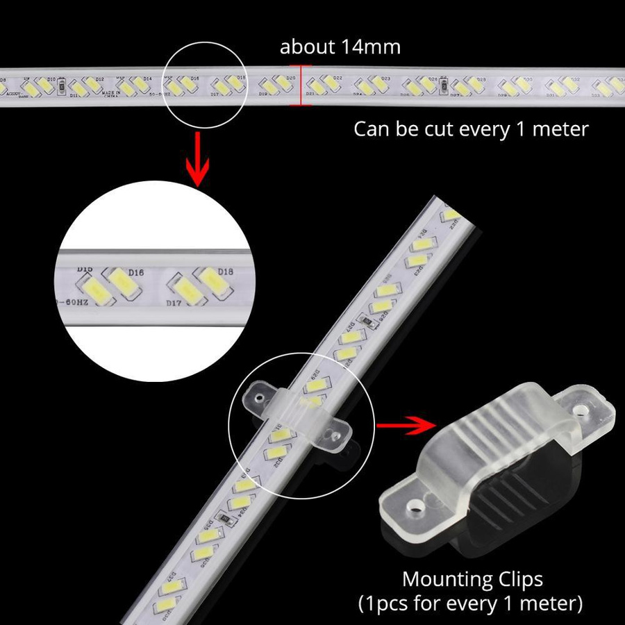 Yongkomo LED-Streifenlicht 5730 Weiß, 8m wasserdicht IP67 mit EU-Stecker für Außenbereich und Dekoration - Bild 5